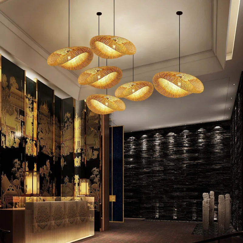 Lámpara de araña tejida de bambú ZK20, 60/50/40cm, lámpara colgante de luz de techo LED, accesorios de lámpara tejida de ratán, decoraciones para el hogar y el dormitorio