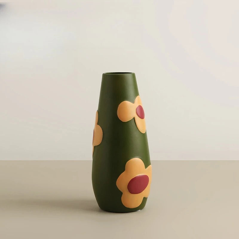 Florero de cerámica de escritorio, arreglo de flores para sala de estar, decoración creativa para el hogar, dispositivo de flores pintadas Morandi