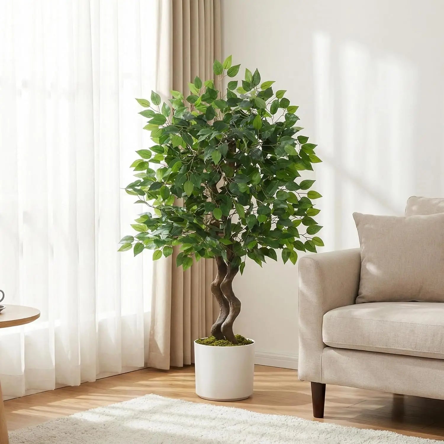 Árbol de Ficus Artificial de 4/5/6 pies, Planta Artificial Alta con Tronco de PVC Realista y Follaje Denso, Árbol Banyan Artificial para Hogar, Oficina, Sala de Estar y Decoración de Interiores