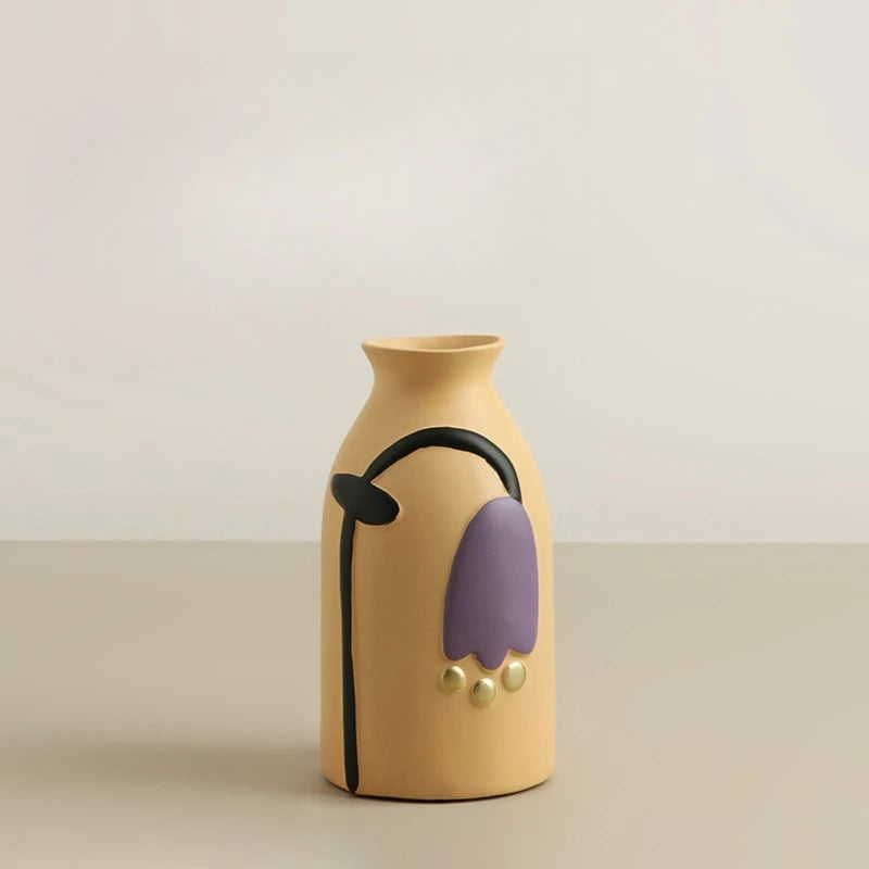 Florero de cerámica de escritorio, arreglo de flores para sala de estar, decoración creativa para el hogar, dispositivo de flores pintadas Morandi