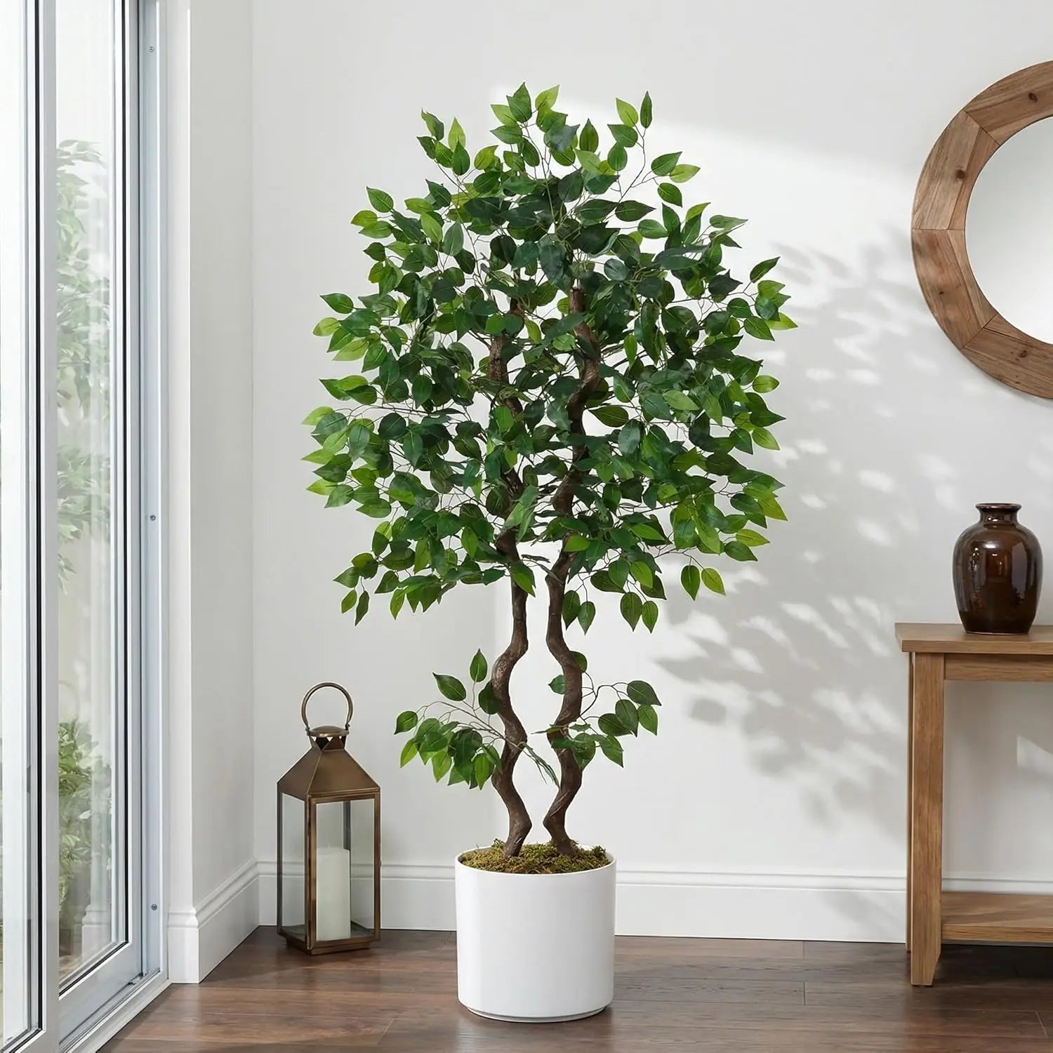 Árbol de Ficus Artificial de 4/5/6 pies, Planta Artificial Alta con Tronco de PVC Realista y Follaje Denso, Árbol Banyan Artificial para Hogar, Oficina, Sala de Estar y Decoración de Interiores