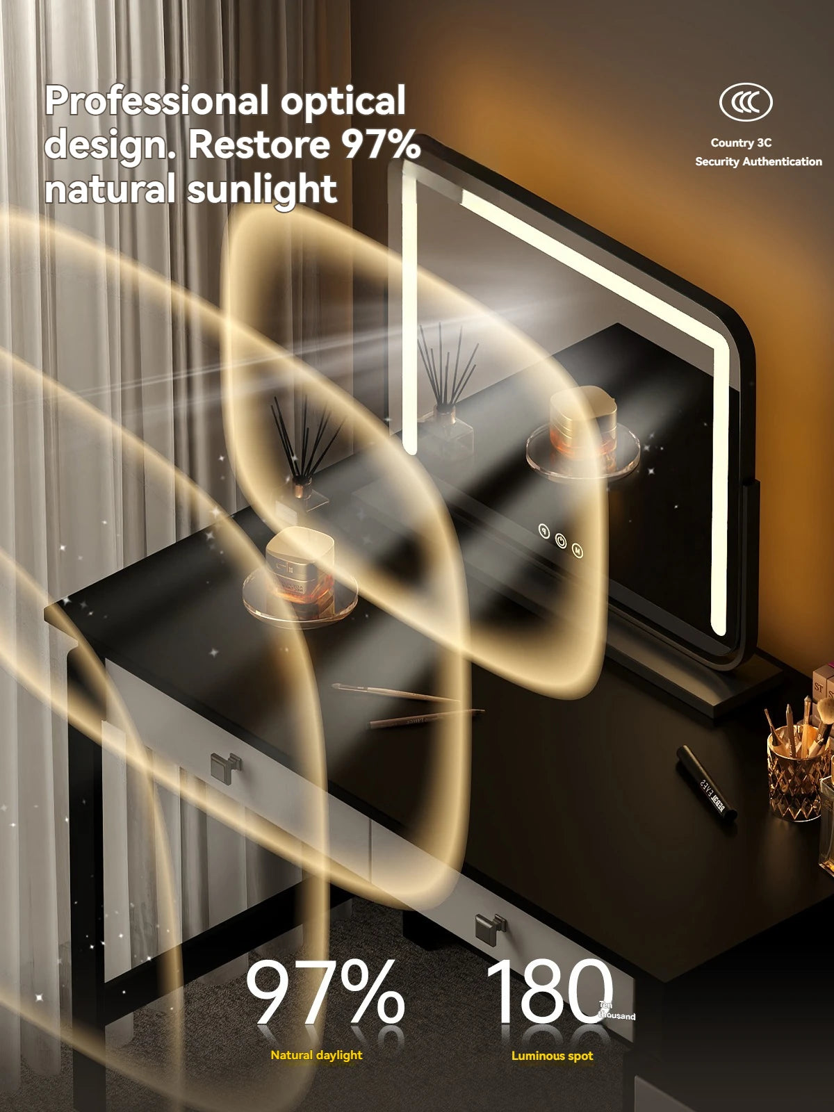 Espejo de Maquillaje LED Inteligente de Escritorio Grande con Luces, Espejo de Vanidad Giratorio con Iluminación para el Hogar