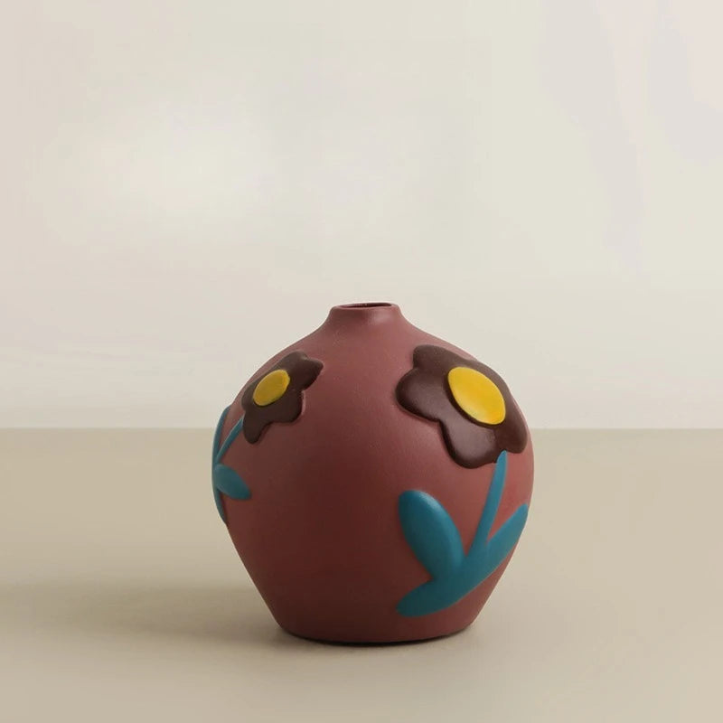 Florero de cerámica de escritorio, arreglo de flores para sala de estar, decoración creativa para el hogar, dispositivo de flores pintadas Morandi