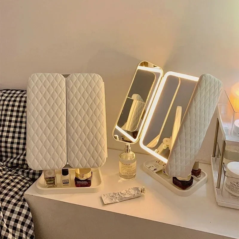 Espejo de maquillaje triple con luces LED, espejo de tocador para dormitorio, belleza, ilumina tu luz de relleno con espejo de maquillaje complementario inteligente
