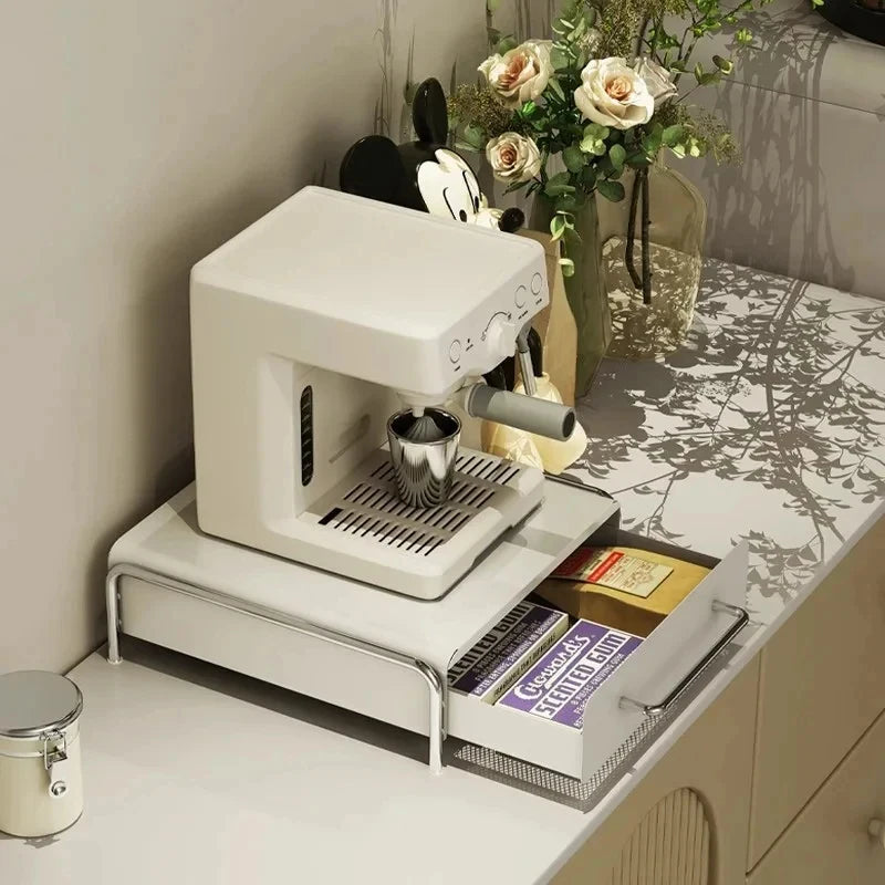Estante expositor de café en cápsulas con cajón de almacenamiento, caja organizadora de bolsitas de té para encimera de bar, estantes de almacenamiento con cajón para base de máquina de café