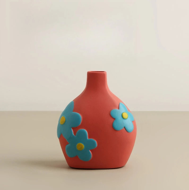 Florero de cerámica de escritorio, arreglo de flores para sala de estar, decoración creativa para el hogar, dispositivo de flores pintadas Morandi