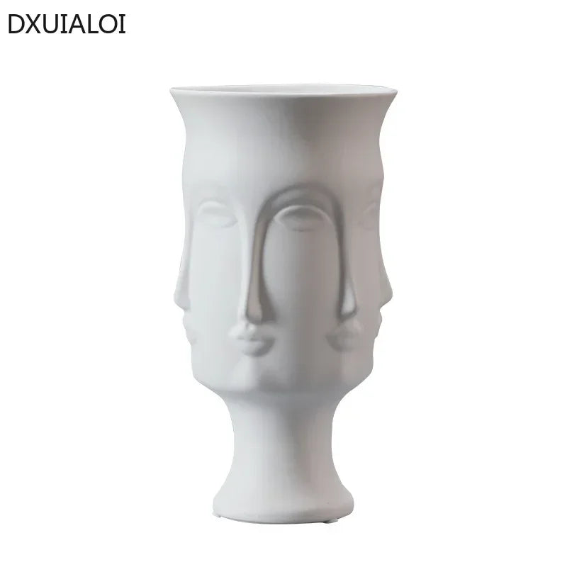 DXUIALOI-jarrón artístico creativo con cara humana, decoración artesanal de cerámica, esmalte de Color blanco, arreglo floral para el hogar y la sala de estar, decoración de jarrón