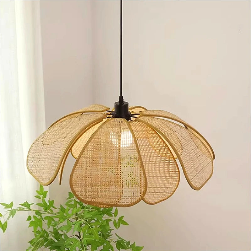 Lámparas colgantes LED de mimbre y ratán estilo wabi-sabi para dormitorio, lámparas vintage elegantes para decoración del hogar, lámpara de esquina para restaurante.
