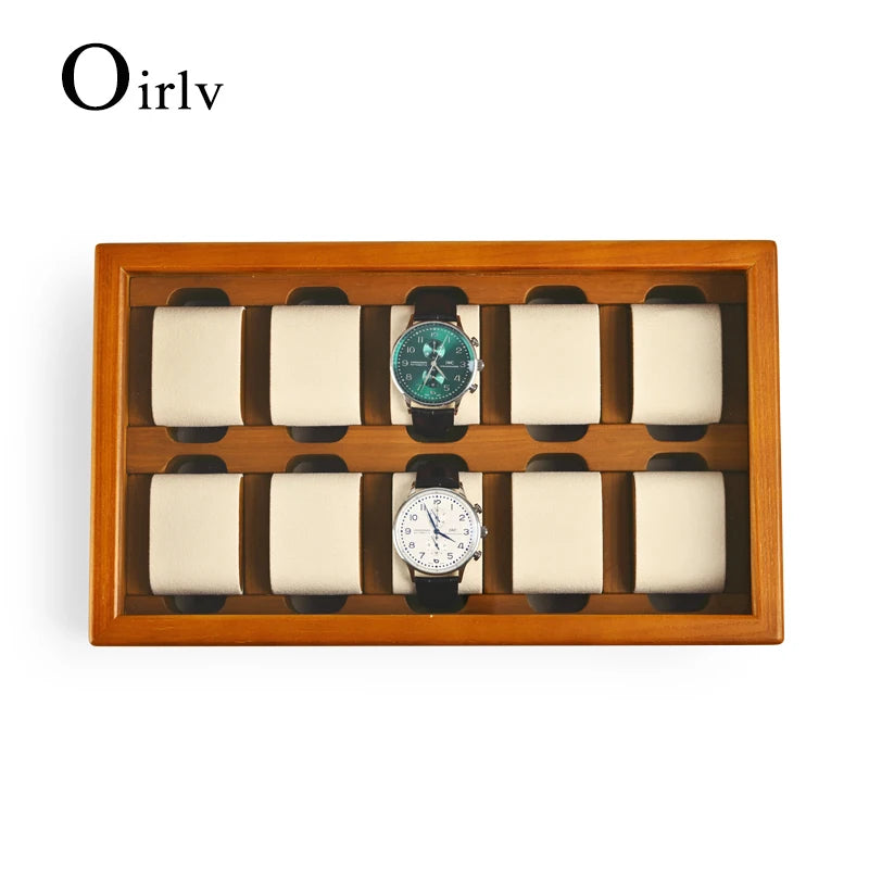 Oirlv, caja organizadora de joyería de madera maciza con 10 rejillas, soporte para reloj, estuche de almacenamiento, caja expositora para hombre y mujer, regalos para hombre