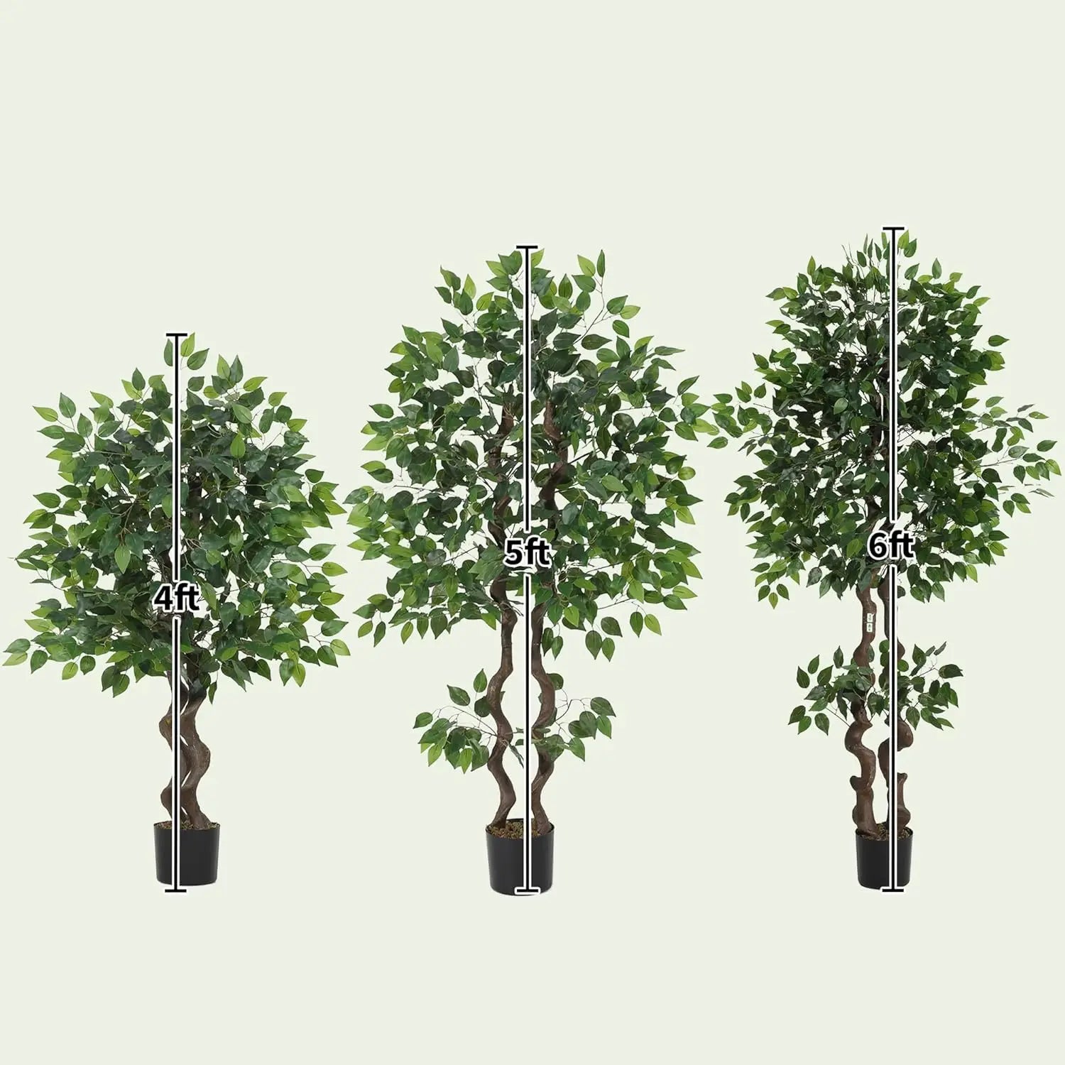 Árbol de Ficus Artificial de 4/5/6 pies, Planta Artificial Alta con Tronco de PVC Realista y Follaje Denso, Árbol Banyan Artificial para Hogar, Oficina, Sala de Estar y Decoración de Interiores