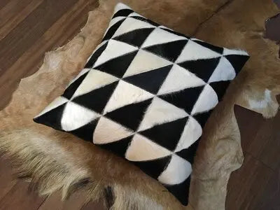 Funda de cojín 100% piel de vaca auténtica 45x45, funda de almohada de lujo color crema y marrón para decoración del hogar
