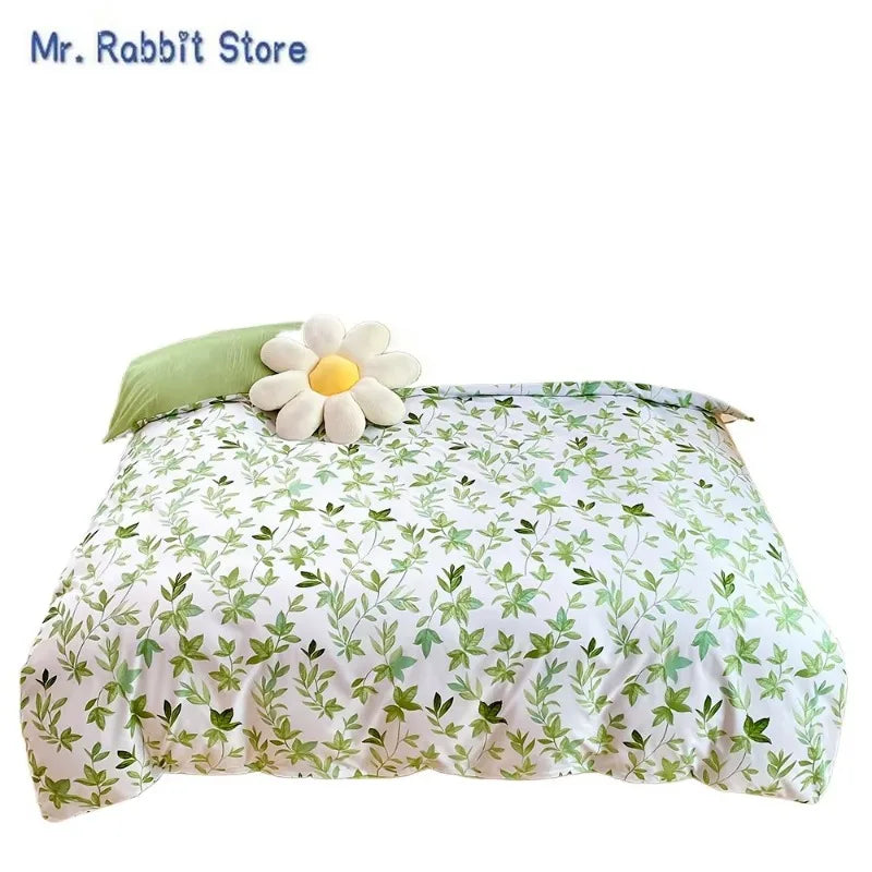 Juego de 2/3 Uds. De funda nórdica con estampado de flores verdes para cama doble Queen/King con funda de almohada, edredón nórdico, funda de edredón