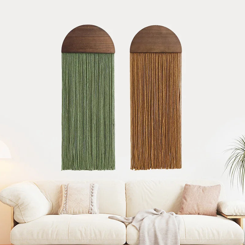 Decoración de pared bohemia de media luna hecha a mano, macramé colorido, tapices de pared con arte de pared de madera Natural para decoración de dormitorio y sala de estar