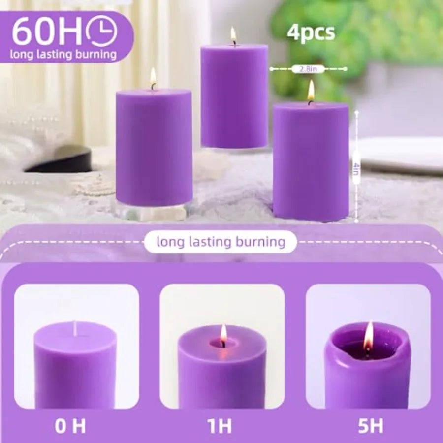 Paquete de 4 Velas Aromáticas de Soya con Aroma a Lila, 2.8x4 Pulgadas, 240 Horas de Duración, Velas Aromáticas Naturales de Primavera, Hechas a Mano