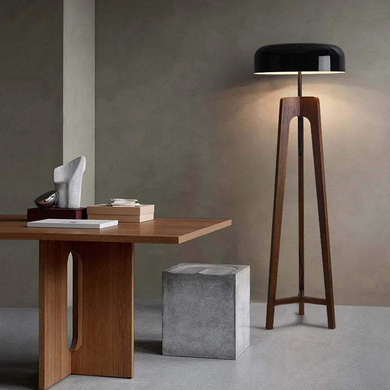 Pileo-Lámpara de pie de madera clásica para Hotel, dormitorio, sala de estar, hogar, Art Deco, trípode, seta, lámpara de mesa