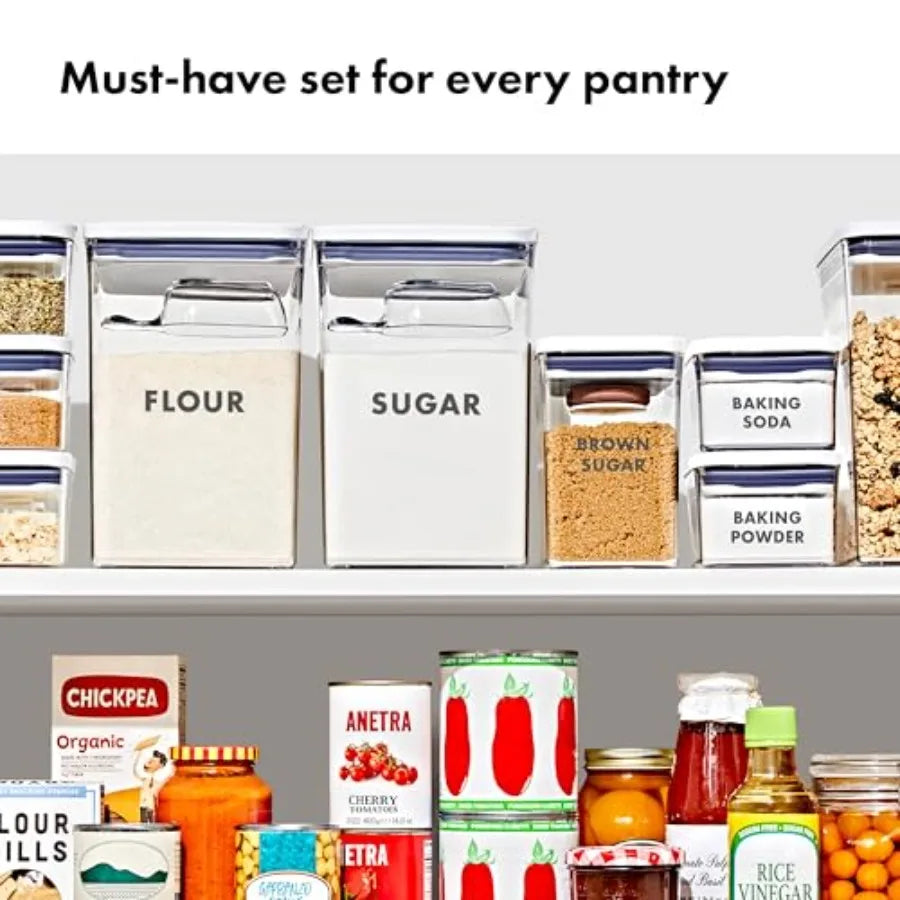 Juego de 8 Recipientes para Hornear Preetiquetados con Sellos Seguros y Etiquetas Transparentes para Almacenamiento de Alimentos a Largo Plazo en Armarios de Cocina
