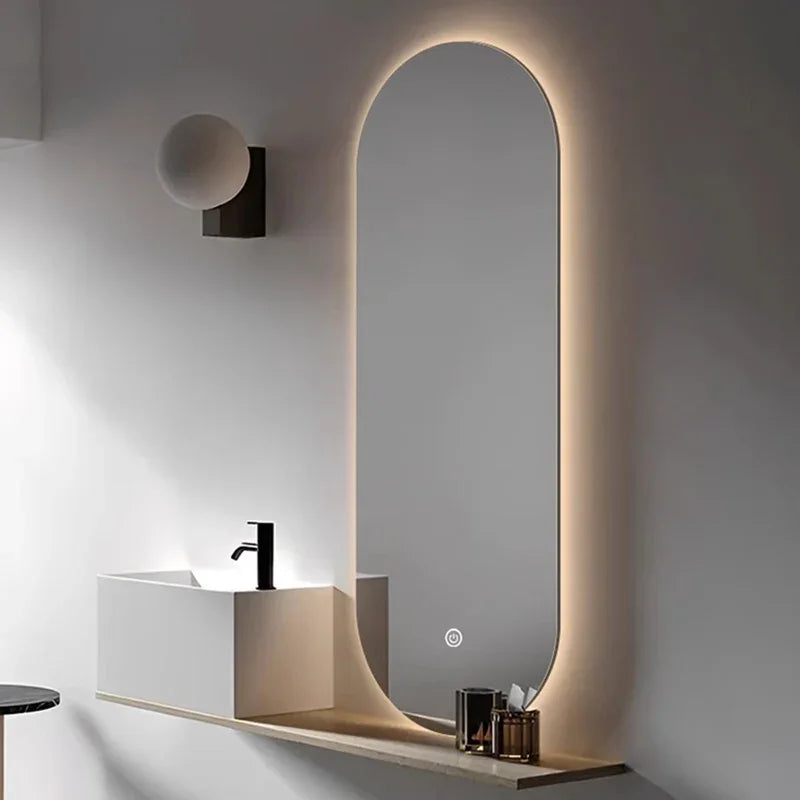 Espejo de Baño Colgante con Luz LED, Artículos Modernos para Pared, Espejo de Vanidad Estético, Espejo Grande y Largo para Maquillaje, Decoración para el Hogar