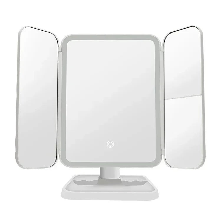 Espejo de maquillaje triple con luces LED, espejo de tocador para dormitorio, belleza, ilumina tu luz de relleno con espejo de maquillaje complementario inteligente
