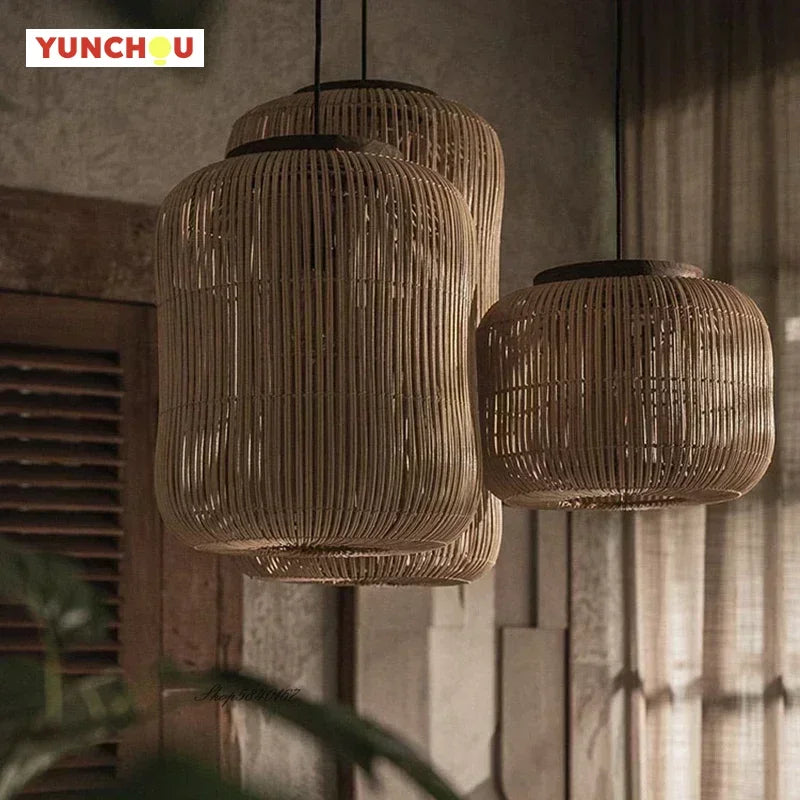 Lámpara Colgante de Mimbre Japonés Estilo Wabi Sabi, Lámpara de Techo para Salón de Té, Restaurante, Sala de Estar, Decoración del Hogar