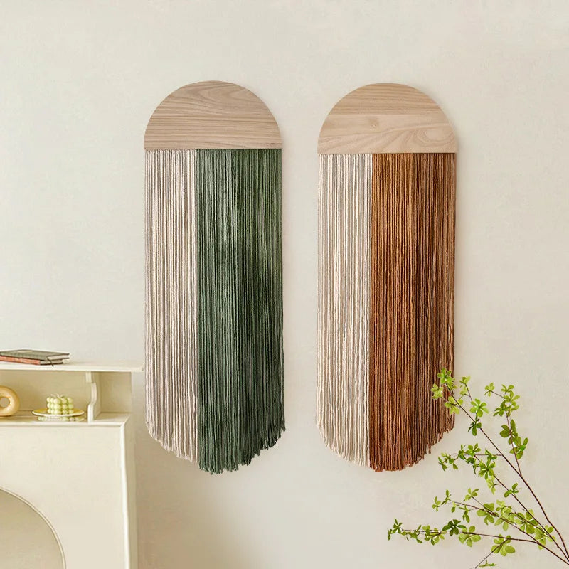 Decoración de pared bohemia de media luna hecha a mano, macramé colorido, tapices de pared con arte de pared de madera Natural para decoración de dormitorio y sala de estar