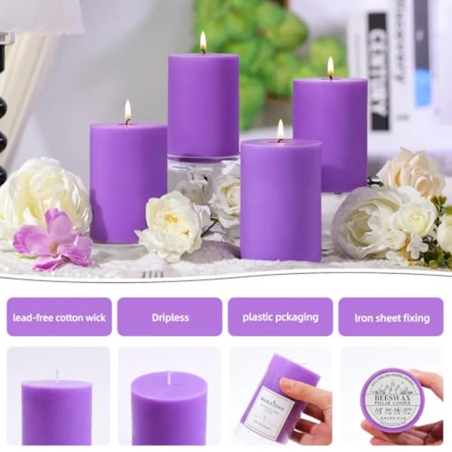 Paquete de 4 Velas Aromáticas de Soya con Aroma a Lila, 2.8x4 Pulgadas, 240 Horas de Duración, Velas Aromáticas Naturales de Primavera, Hechas a Mano