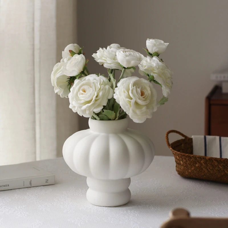 Florero de cerámica con forma de linterna nórdica, adorno decorativo estilo crema blanco, sala de estar, comedor, decoración de jarrón de escritorio de oficina