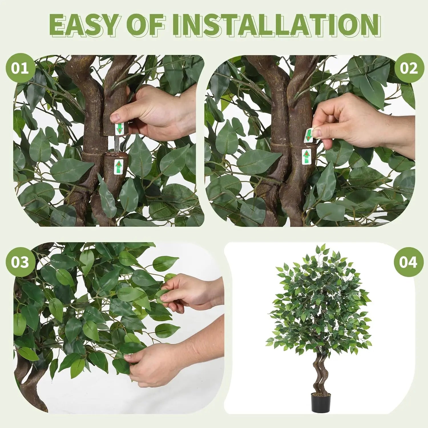 Árbol de Ficus Artificial de 4/5/6 pies, Planta Artificial Alta con Tronco de PVC Realista y Follaje Denso, Árbol Banyan Artificial para Hogar, Oficina, Sala de Estar y Decoración de Interiores