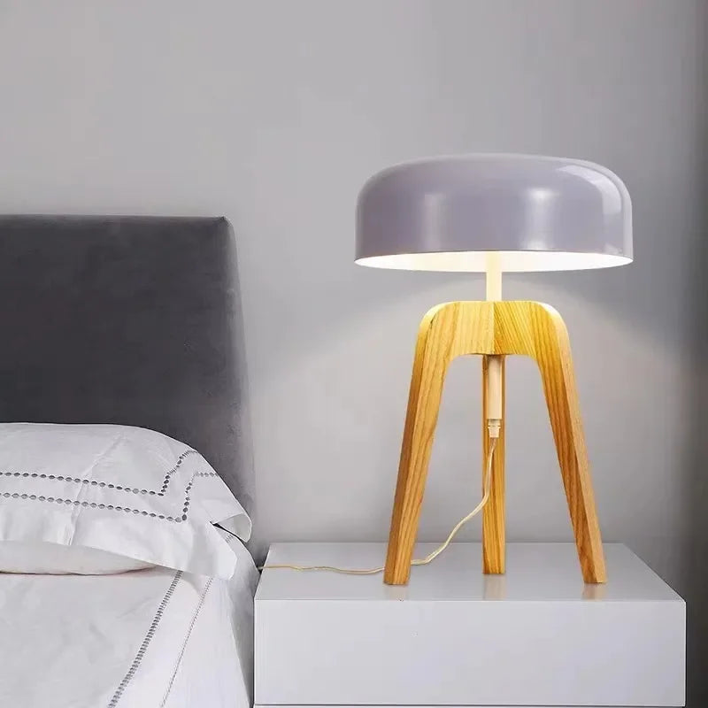 Pileo-Lámpara de pie de madera clásica para Hotel, dormitorio, sala de estar, hogar, Art Deco, trípode, seta, lámpara de mesa
