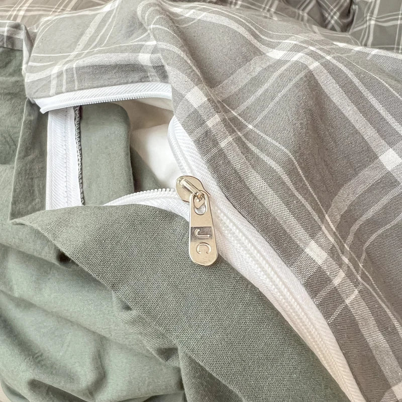 Juego de cama de algodón lavado nórdico, funda nórdica con funda de almohada, sábanas, funda de edredón, juego de ropa de cama individual tamaño Queen