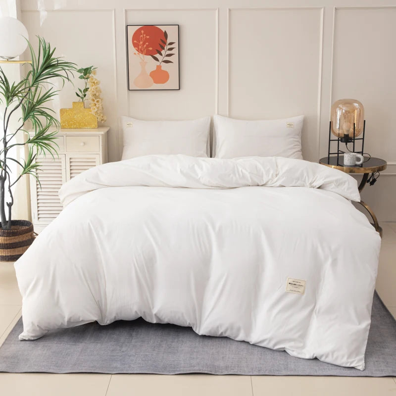 Juego de cama de 4 piezas blanco ultrasuave de poliéster grueso, 110g, minimalista japonés, suave, cómodo, transpirable, juego de cama de color sólido, juego de edredón simple de estilo nórdico, adecuado para dormitorio