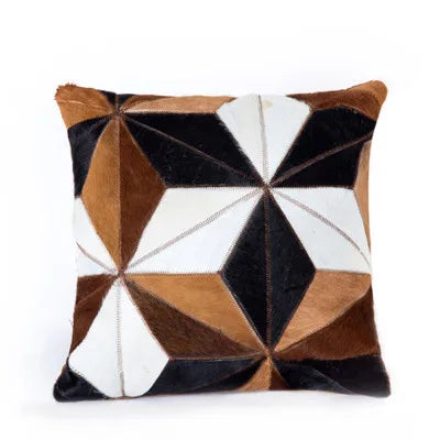 Funda de cojín 100% piel de vaca auténtica 45x45, funda de almohada de lujo color crema y marrón para decoración del hogar