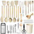 Juego de Utensilios de Cocina Antiadherentes de 44 Piezas con Mango de Madera y Silicona, Resistentes al Calor y Aptos para Alimentos, para Cocina y Repostería