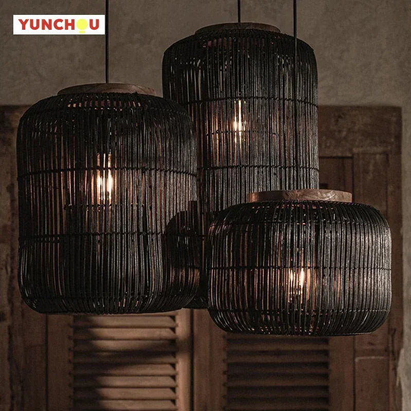 Lámpara Colgante de Mimbre Japonés Estilo Wabi Sabi, Lámpara de Techo para Salón de Té, Restaurante, Sala de Estar, Decoración del Hogar