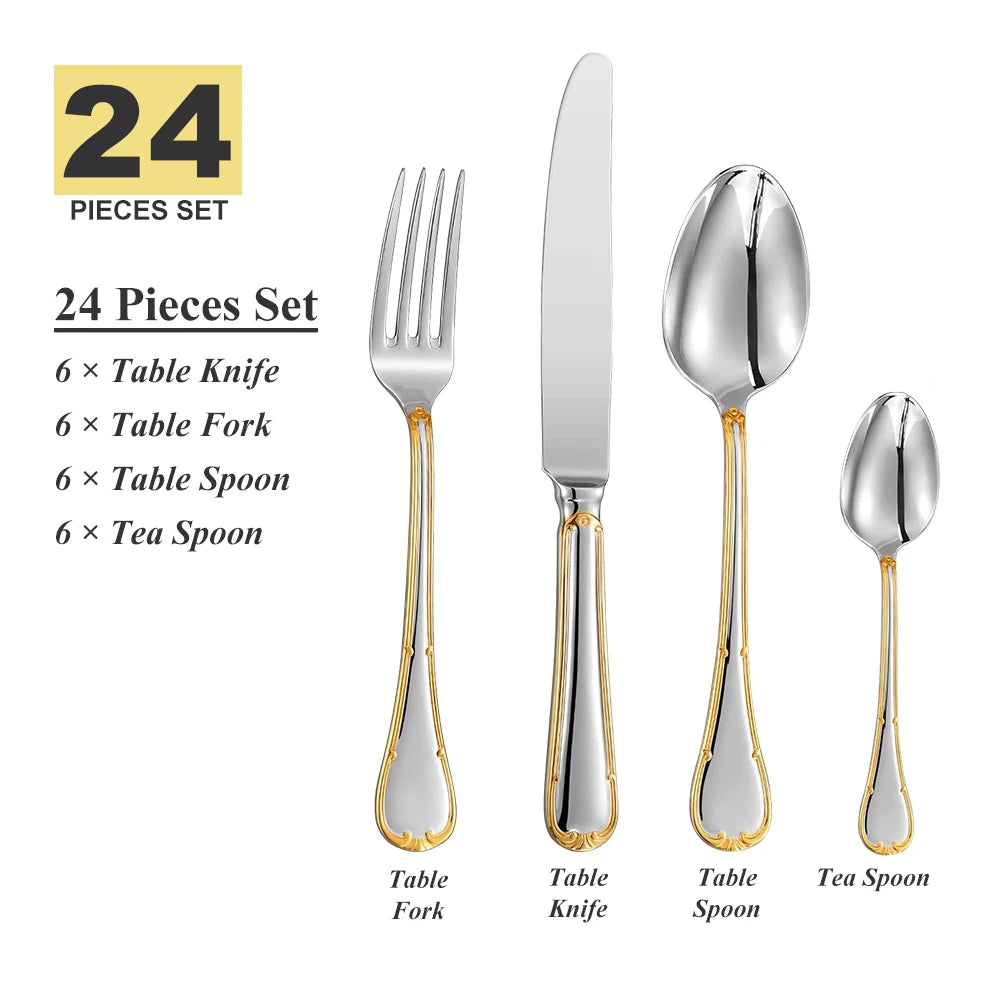 Juego de cubiertos de 24 piezas para 6 comensales, de acero inoxidable 18/10