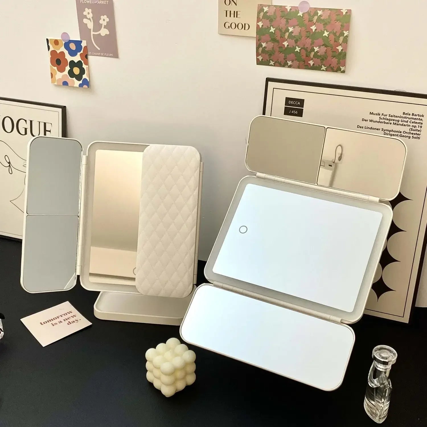Espejo de maquillaje triple con luces LED, espejo de tocador para dormitorio, belleza, ilumina tu luz de relleno con espejo de maquillaje complementario inteligente