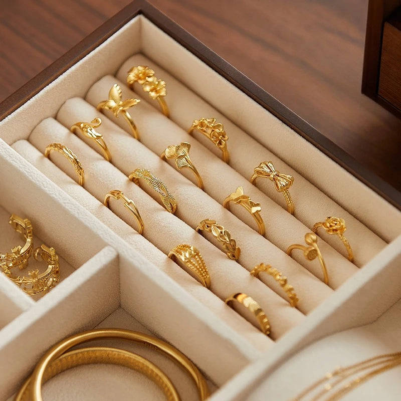 Caja de joyería de madera maciza, cajas de almacenamiento Retro de lujo para baratija, collares, pendientes, pulseras, vitrina, organizadores de escaparates de joyería