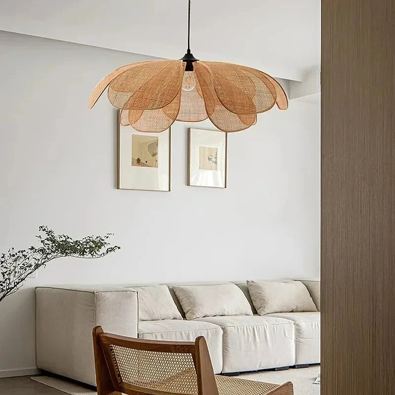 Lámparas colgantes LED de mimbre y ratán estilo wabi-sabi para dormitorio, lámparas vintage elegantes para decoración del hogar, lámpara de esquina para restaurante.
