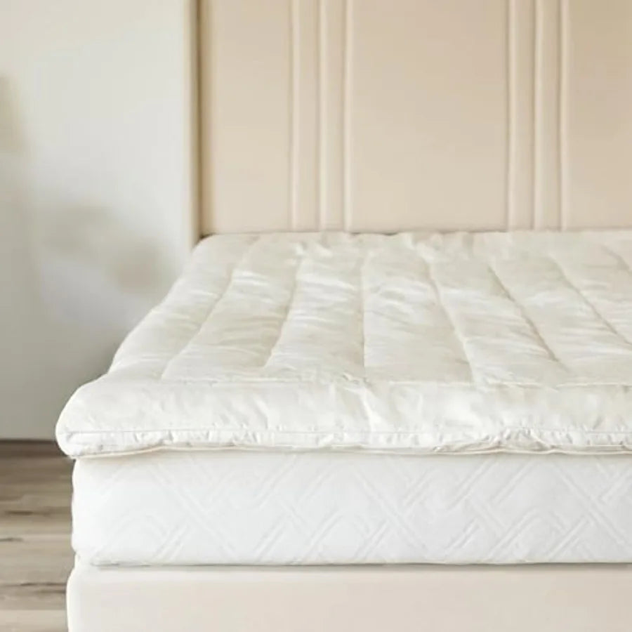 Cubrecolchón de Lana, Estándar Oeko-TEX 100, Relleno de Lana Merino, Satén de Algodón Orgánico, Regulador de Temperatura Natural, Refrescante