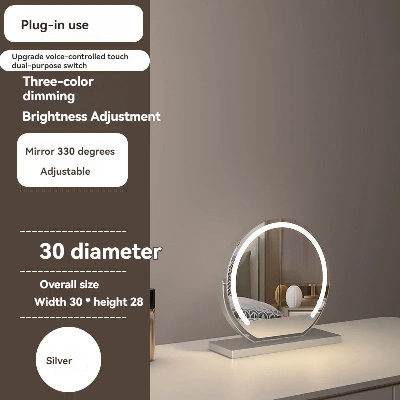 Espejo de maquillaje iluminado semicircular led con control táctil giratorio, luz de vanidad de escritorio inteligente