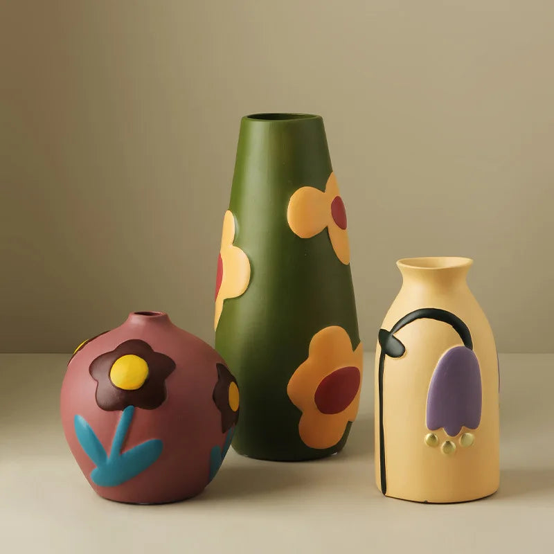 Florero de cerámica de escritorio, arreglo de flores para sala de estar, decoración creativa para el hogar, dispositivo de flores pintadas Morandi