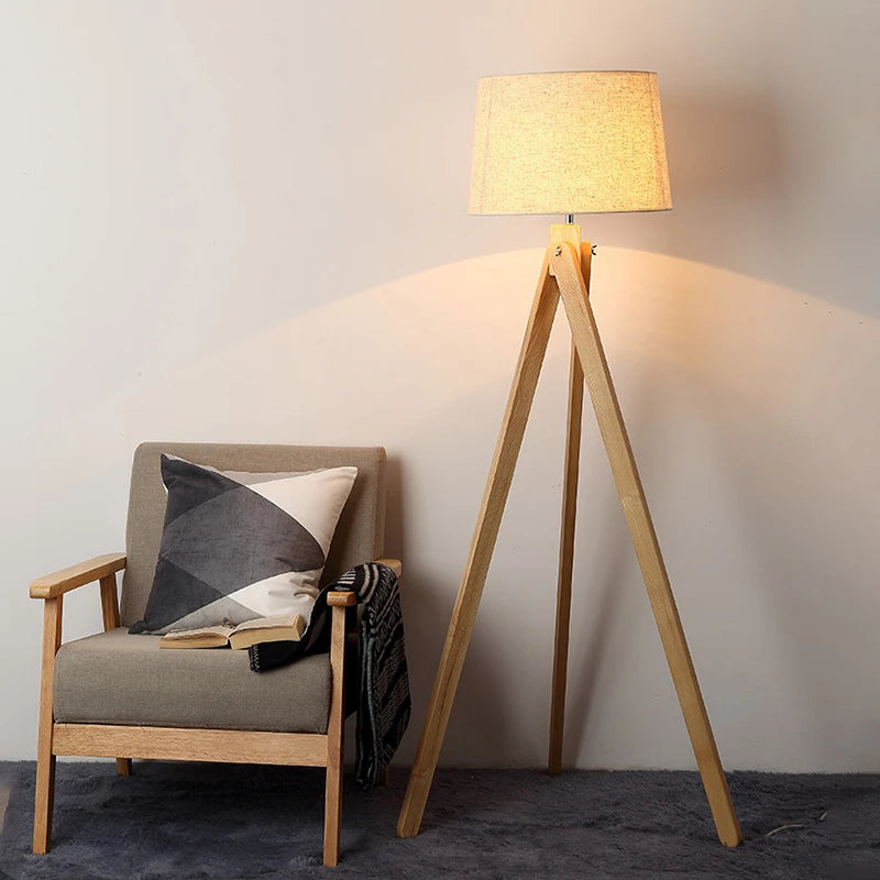 Lámparas de suelo hechas en madera de estilo nórdico para sala de estar, lámparas de pie con trípode para sala de estar, dormitorio, iluminación interior del hogar, accesorio moderno