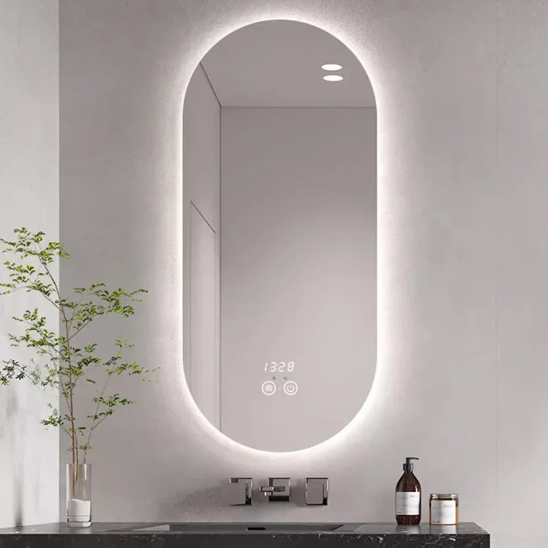 Espejo de Baño Colgante con Luz LED, Artículos Modernos para Pared, Espejo de Vanidad Estético, Espejo Grande y Largo para Maquillaje, Decoración para el Hogar