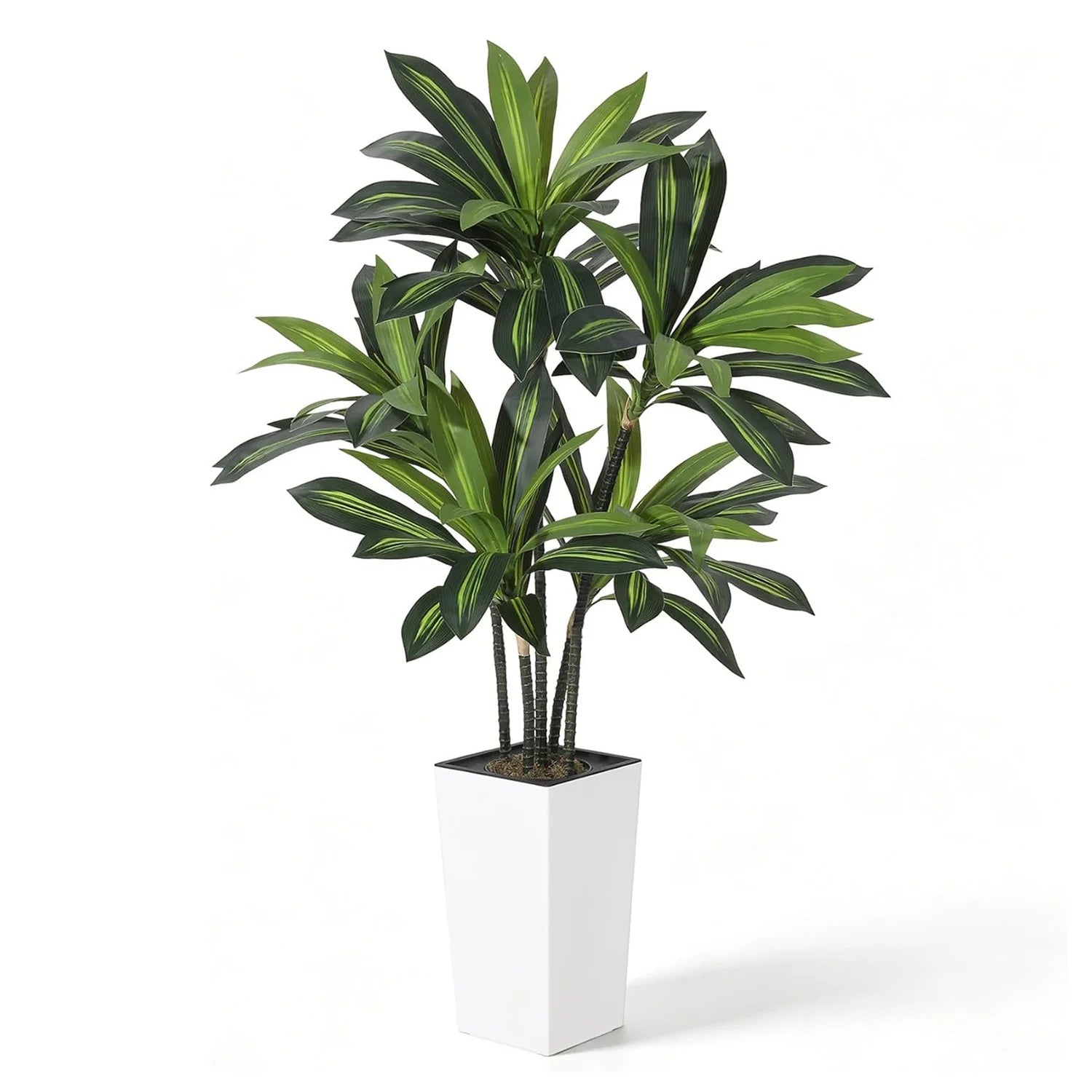 Árbol Artificial de Dracaena de 1.5 m con Maceta Alta Blanca/Negra, Planta Artificial Realista en Maceta, Árbol de Yucca Artificial Grande para Decoración de Hogar, Oficina, Sala de Estar