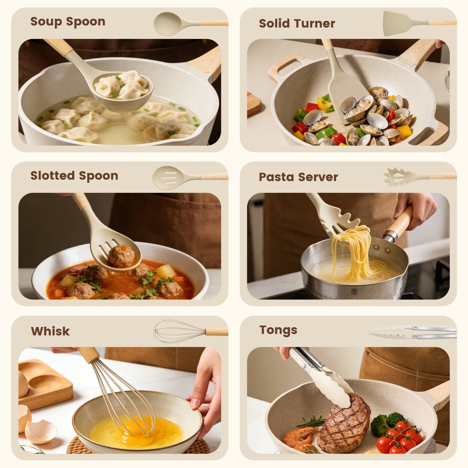 Juego de Utensilios de Cocina Antiadherentes de 44 Piezas con Mango de Madera y Silicona, Resistentes al Calor y Aptos para Alimentos, para Cocina y Repostería