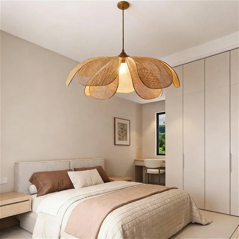 Lámparas colgantes LED de mimbre y ratán estilo wabi-sabi para dormitorio, lámparas vintage elegantes para decoración del hogar, lámpara de esquina para restaurante.