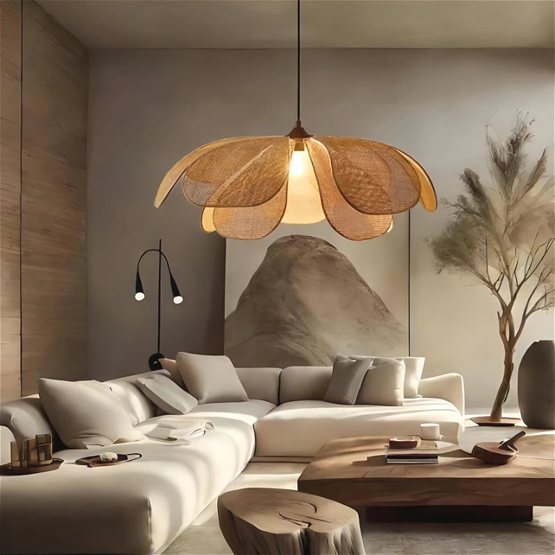 Lámparas colgantes LED de mimbre y ratán estilo wabi-sabi para dormitorio, lámparas vintage elegantes para decoración del hogar, lámpara de esquina para restaurante.