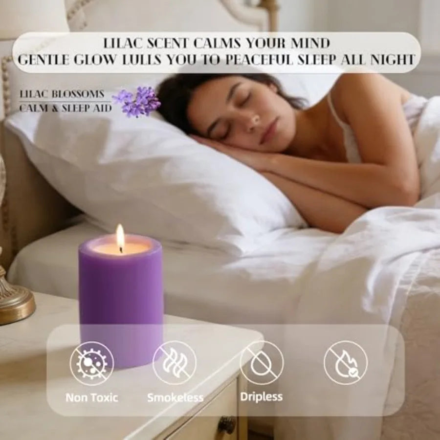 Paquete de 4 Velas Aromáticas de Soya con Aroma a Lila, 2.8x4 Pulgadas, 240 Horas de Duración, Velas Aromáticas Naturales de Primavera, Hechas a Mano