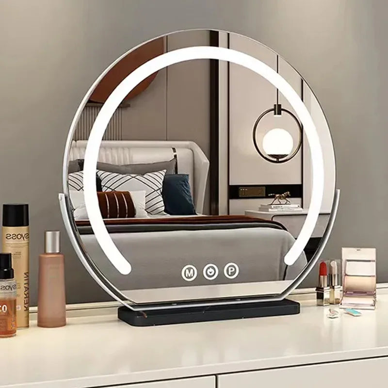 Espejo de maquillaje iluminado semicircular led con control táctil giratorio, luz de vanidad de escritorio inteligente