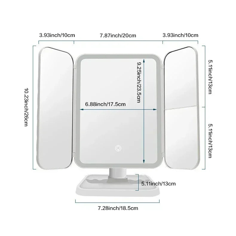 Espejo de maquillaje triple con luces LED, espejo de tocador para dormitorio, belleza, ilumina tu luz de relleno con espejo de maquillaje complementario inteligente
