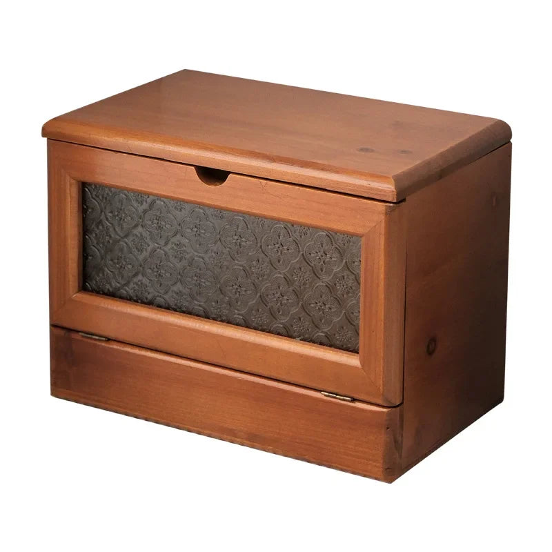 Caja de tocador de escritorio de madera Vintage con espejo, almacenamiento para el hogar, a prueba de polvo, gran capacidad, cosmético, de madera maciza
